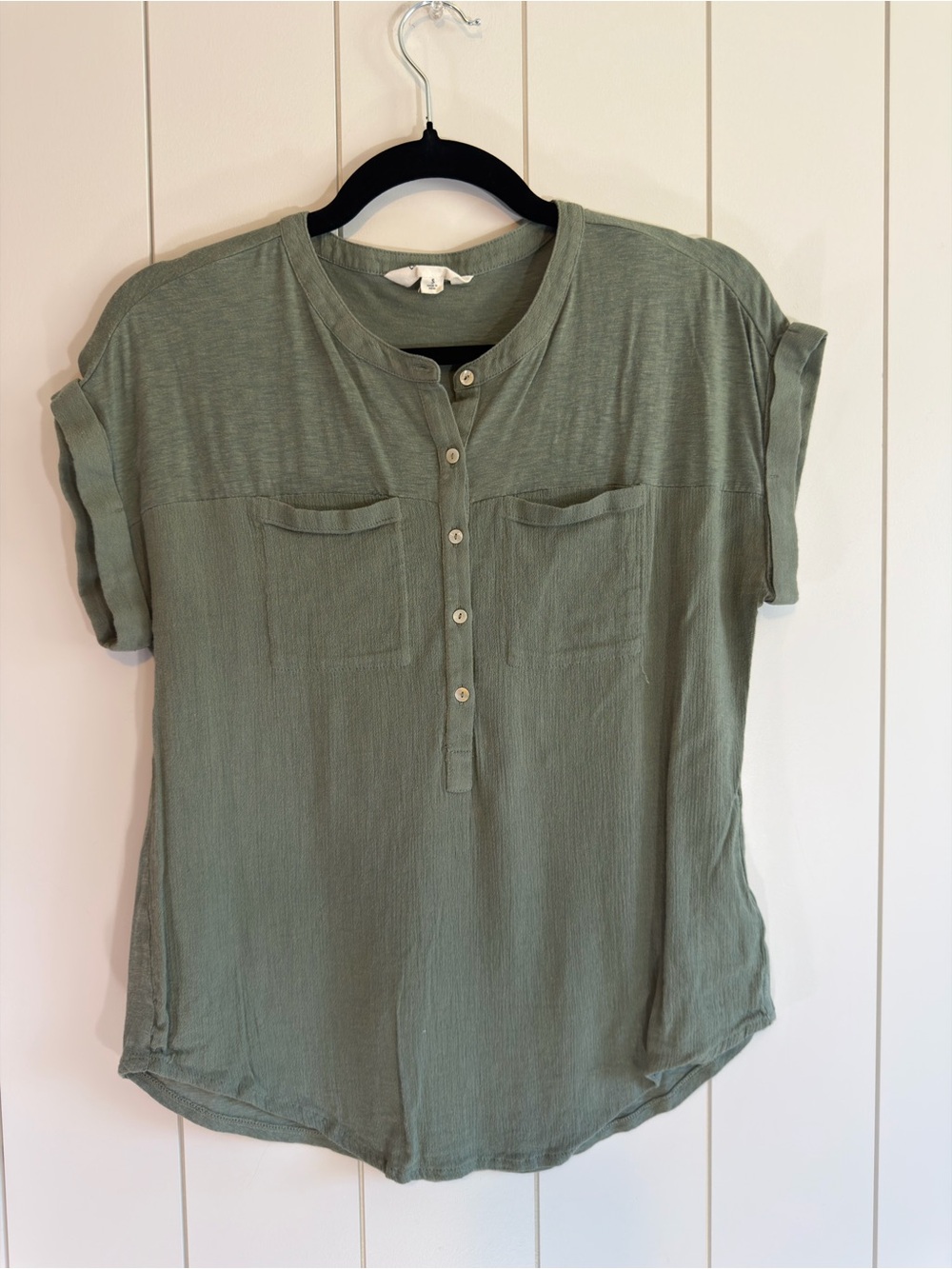 Lucky Brand Light Sage Short Sleeve Button-Front Top - Size S